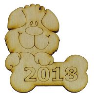 Фігурка фанерна - Песик №  7 з кісткою 2018 65 х 69 мм з магнітом AS-4783, В-0310