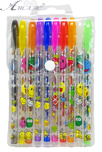 Ручка гелевая набор Смайл с блестками 10 цветов 00372
