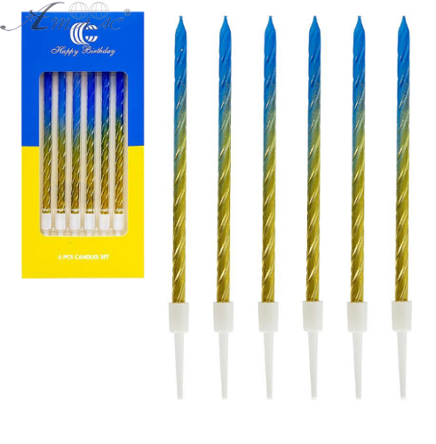 Свечи Желто-Синие набор, 6 шт свечек, 6 шт держателей, 10см в блистере 1102 Свечи Желто-Синие набор, 6 шт свечек, 6 шт держателей, 10см в блистере 1102