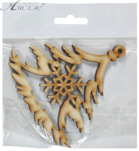 Фігурка фанерна - Ялинка середня контур зі сніжинкою 10 см AS-4645, В-0258 фото 2