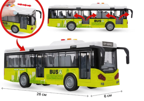 Игрушка Автобус Салатовый двери открываются свет звук 26 см  JS120 фото 2