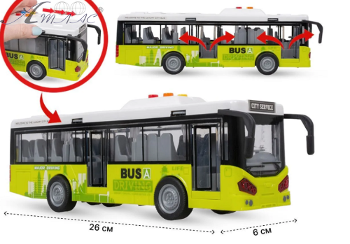 Іграшка Автобус Салатовий двері відчиняються світло звук 26 см  JS120 фото 2