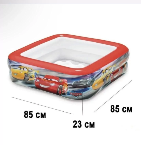 Бассейн Intex квадратный мягкое надувное дно Тачки  85-85-23см   57101 фото 2