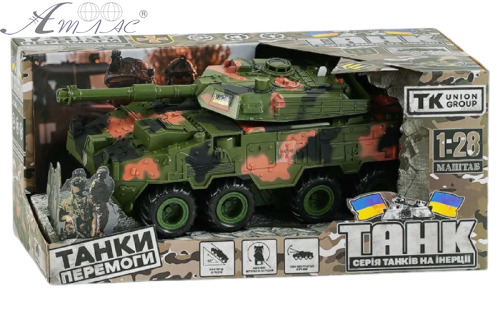 Игрушка Танк колесный инерционный свет звук 25см в коробке  24186 фото 2