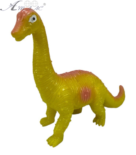 Іграшка силіконова антистрес, Динозавр жовтий з рожевою смугою 11см  09676