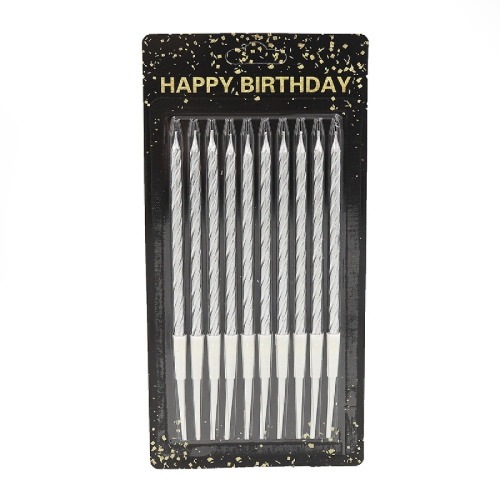 Свечи набор 10 шт. свечек Happy birthday Серебро в блистере  9326DSCN