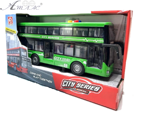 Іграшка Автобус CITY SERIES 2х поверховий двері відкриваються світло звук зелений 28 см RJ5504