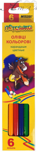 Олівці кольорові Marco пегашку 6 кольорів шестигранні 1010-6СВ Олівці кольорові Marco пегашку 6 кольорів шестигранні 1010-6СВ