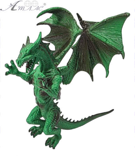 Іграшка Дракон фігурка Зелений яскравий з коричневим стоїть 16см гума  15729