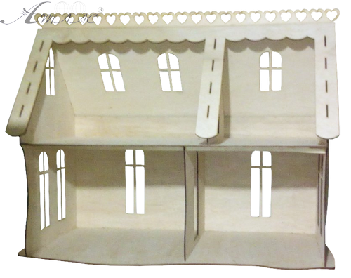 Домик №  5 ( 2 этажа, 4 комнаты ) - Некрашеная фанера - 101 х 55 х 78 см AS-4271, BF-005