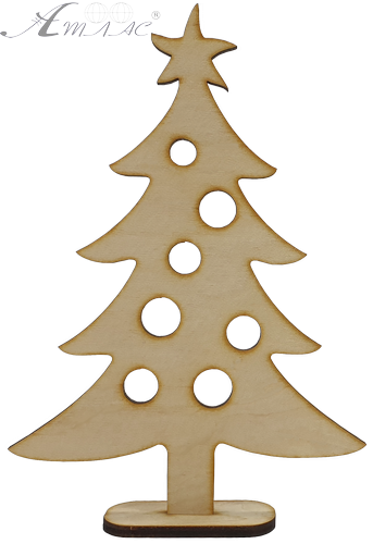 Фігурка фанерна - Ялинка велика з отворами та зіркою на підставці 17 см AS-4639, В-0144