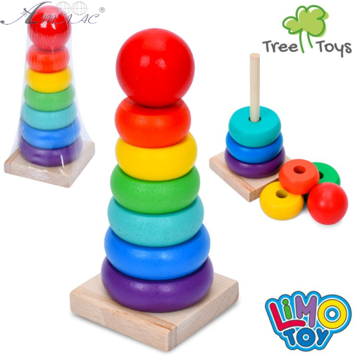 Игрушка Деревянная Пирамидка Радуга 7 элементов  MD0819