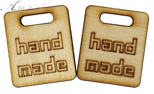 Фігурка фанерна - Бірка HAND MADE квадратна 2 шт 3.9 см AS-4610, В-0124