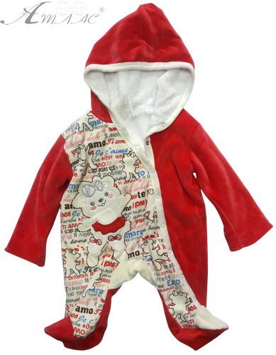 Комбинезон велюр для девочки Ari красный с капюшоном р.62-80 01018 Комбинезон велюр для девочки Ari красный с капюшоном р.62-80 01018